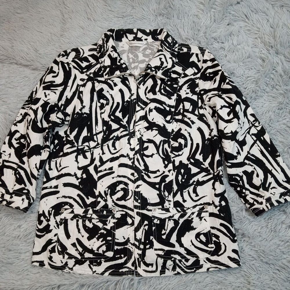 Christopher & Banks Jacket Womens M Black White‎ Pockets Zip Up Lightweight